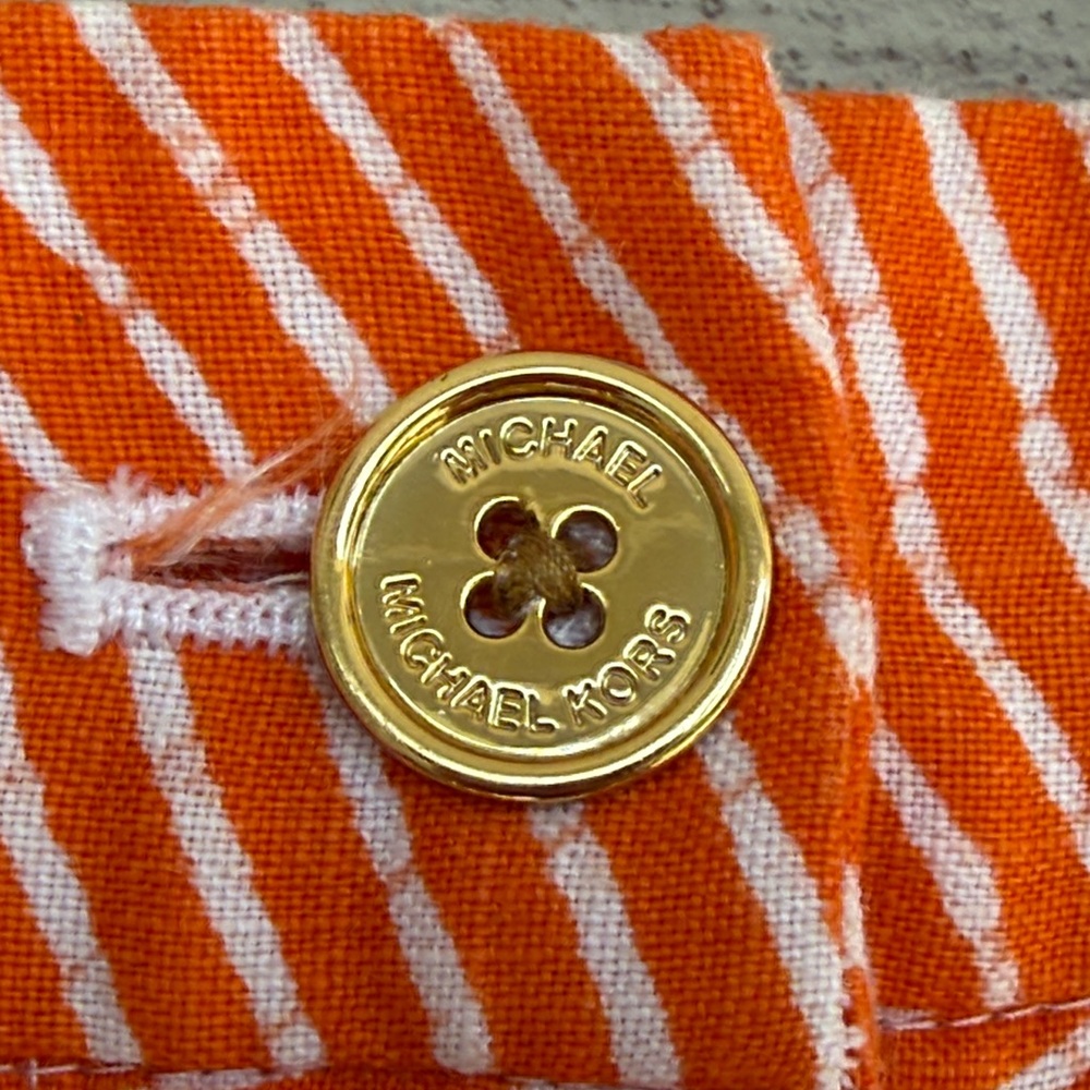 Michael Michael Kors Orange /White Print Linen Shorts Size 10 - Picture 5 of 12